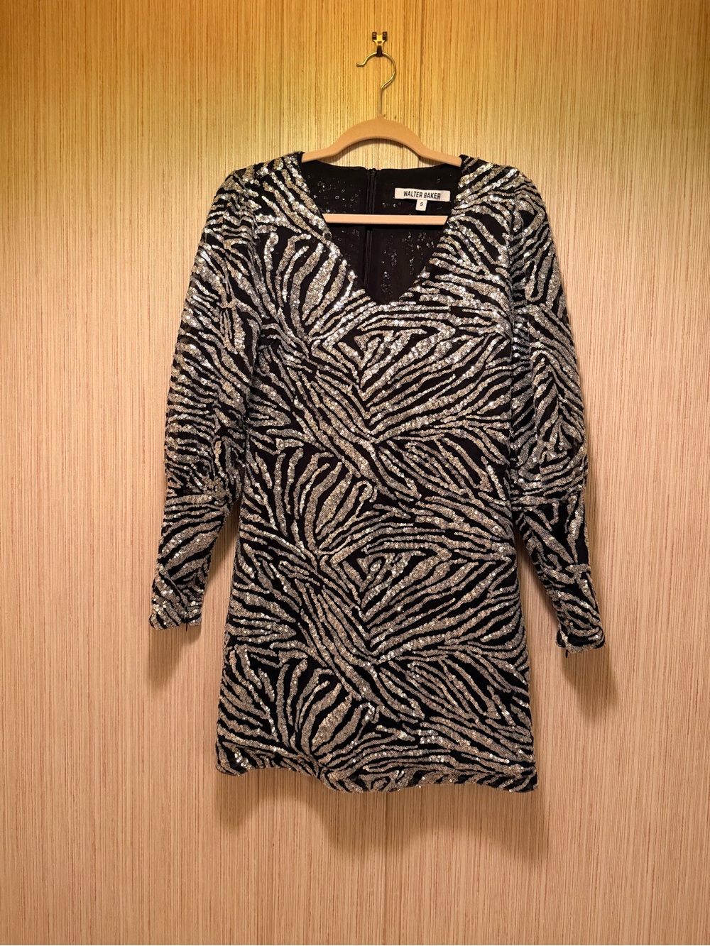 Walter Baker Black & Silver Sequin Zebra-Print Mini Dress